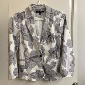 Sandro White Blazer with Gray Leaf Print
